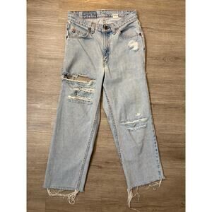 Vintage 80s Orange Tab Levi's 505 Jeans Thrashed Distressed Cropped 28x25 Grunge